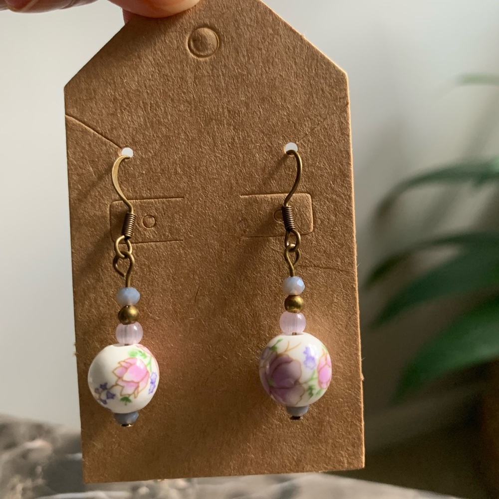 14A. Handmade Floral Ceramic Bead Earrings